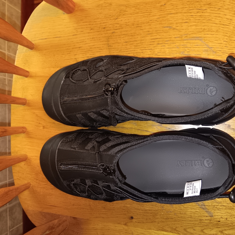 Billy River Sandals Size 10 Black Fisherman Style Accents With Front Zipper.